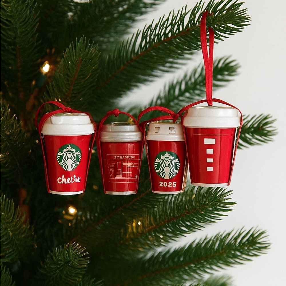 NWT Authentic Starbucks Festive Red and White Cup Ornaments price is for EACH.